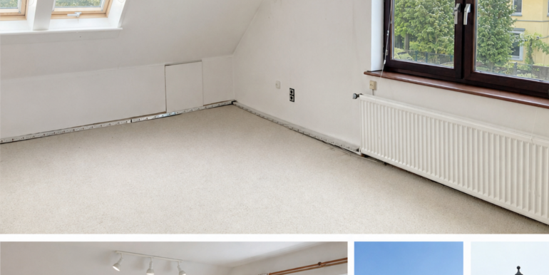 Oben: kleineres Schlafzimmer im OG, Unten: Schlafzimmer mit KI-Animation, Hausan